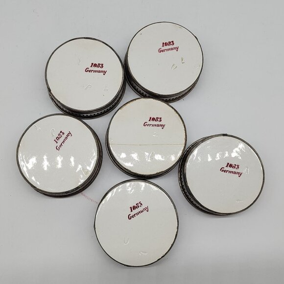 Serving Tray Set Round Platter Handles 6 Coasters Ceramic Tile Cherries Germany - Picture 6 of 12